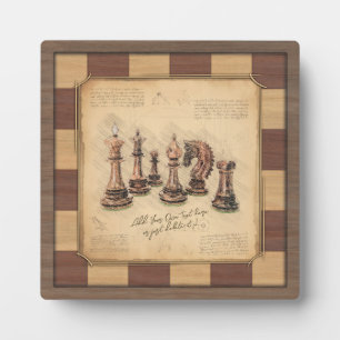 Vintage Chessboard & Chess Pieces, Player Gift Plaque