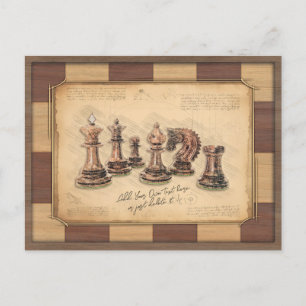 Vintage Chessboard & Chess Pieces, Player Gift Postcard