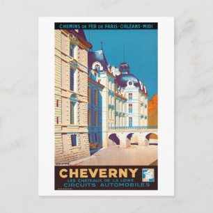 Vintage Cheverny France Travel Poster Postcard