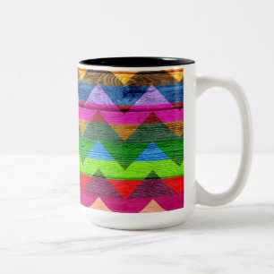 Vintage Chevron Wood Abstract #4 Two-Tone Coffee Mug