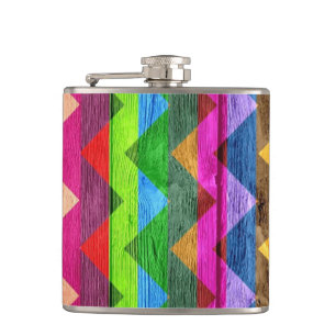 Vintage Chevron Wood Abstract #7 Hip Flask