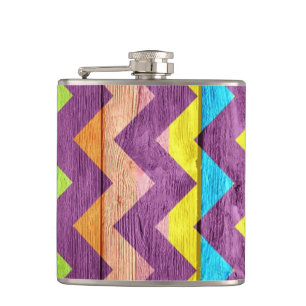 Vintage Chevron Wood Abstract #9 Hip Flask