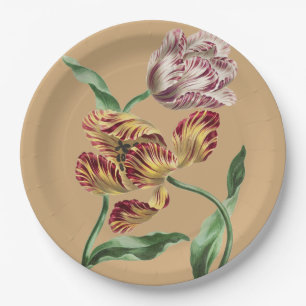 Vintage Chic 18th Century Botanical Tulip Art Paper Plate