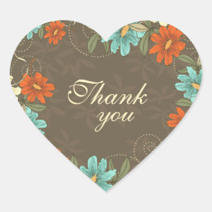 Vintage chic aqua orange cream thank you stickers