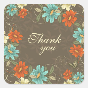 Vintage chic aqua orange cream thank you stickers