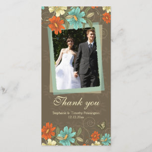 Vintage chic aqua orange cream wedding thank you card