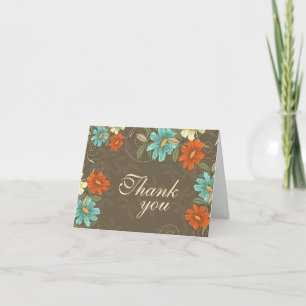 Vintage chic aqua orange cream wedding thank you card