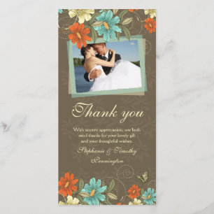 Vintage chic aqua orange cream wedding thank you card