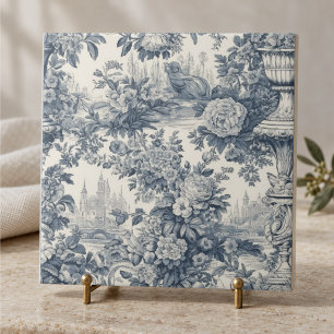 Vintage Chic Blue Toile Floral Monogram Ceramic Tile
