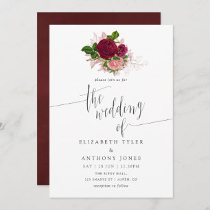 Vintage Chic Blush and Burgundy Floral Wedding Invitation