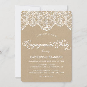 Vintage Chic Brocade Lace Engagement Invitation