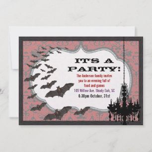 Vintage Chic Chandelier Damask Halloween Party Invitation