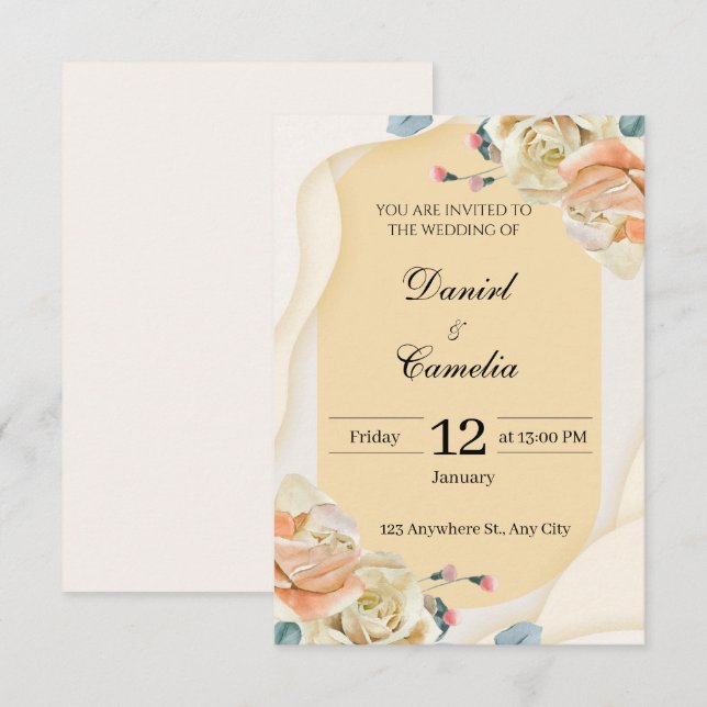 Vintage Chic Fall Flowers Wedding Invite (Front/Back)