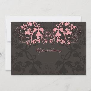 Vintage Chic Floral Flourish Pink Wedding Invite