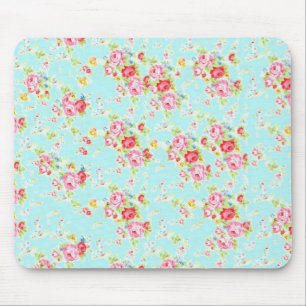 Vintage chic floral roses blue rose shabby flowers mouse pad
