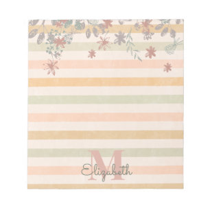Vintage Chic Floral Stripes with Add Name Monogram Notepad