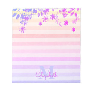 Vintage Chic Floral Stripes with Add Name Monogram Notepad
