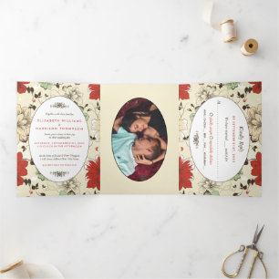 Vintage Chic Floral Wedding Suite Tri-Fold Invitation