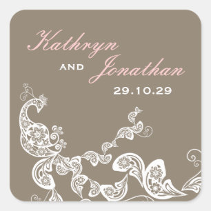Vintage Chic Floral White Peacock Bohemian Wedding Square Sticker