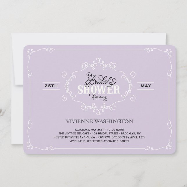 Vintage Chic Flourish Purple Bridal Shower Invite (Front)
