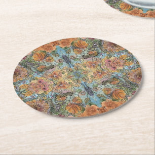 Vintage Chic Flower Garden Watercolor Painting  Round Paper Coaster