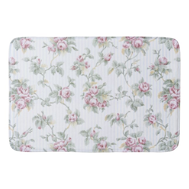 Vintage Chic French Roses and Stripes Bath Mat (Front)