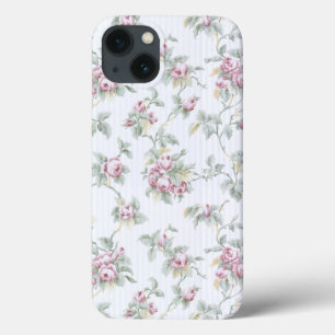 Vintage Chic French Roses and Stripes iPhone 13 Case