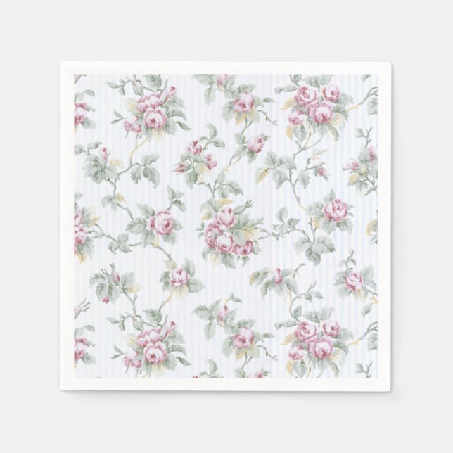 Vintage Chic French Roses and Stripes Napkin (Front)