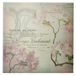 Vintage Chic French Script Shabby Flowers Corset Ceramic Tile