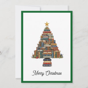 Vintage Chic Fun Christmas Tree Made Of Books Holiday Card