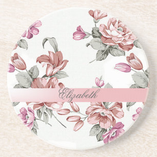Vintage Chic Girly  Flowers-Personalised Coaster