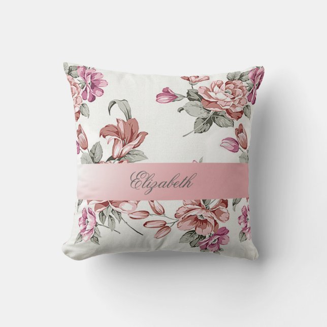 Vintage Chic Girly  Flowers-Personalised Cushion (Front)