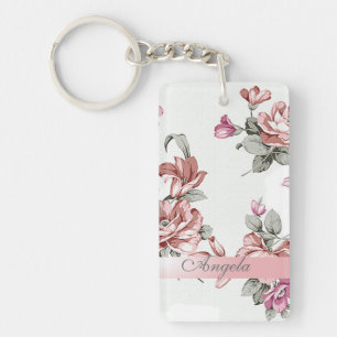 Vintage Chic Girly  Flowers-Personalised Key Ring