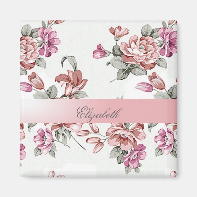 Vintage Chic Girly  Flowers-Personalised Magnet (Front)