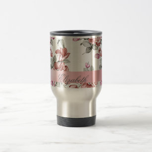 Vintage Chic Girly  Flowers-Personalised Travel Mug