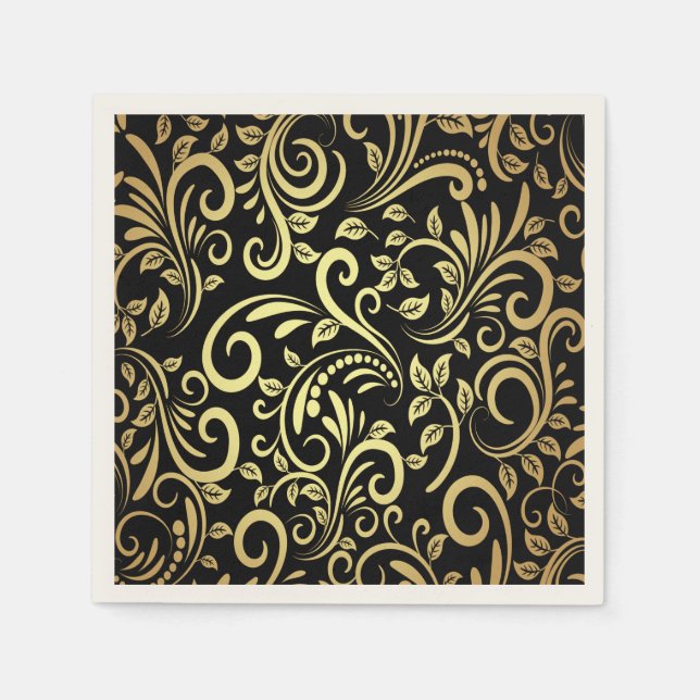 Vintage Chic Girly Gold Swirls Napkin (Front)