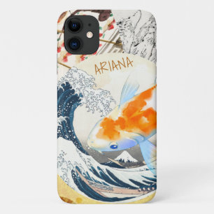 Vintage Chic Gold Koi Pond of Japanese Monogrammed iPhone 11 Case