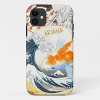 Vintage Chic Gold Koi Pond of Japanese Monogrammed