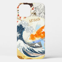 Vintage Chic Gold Koi Pond of Japanese Monogrammed