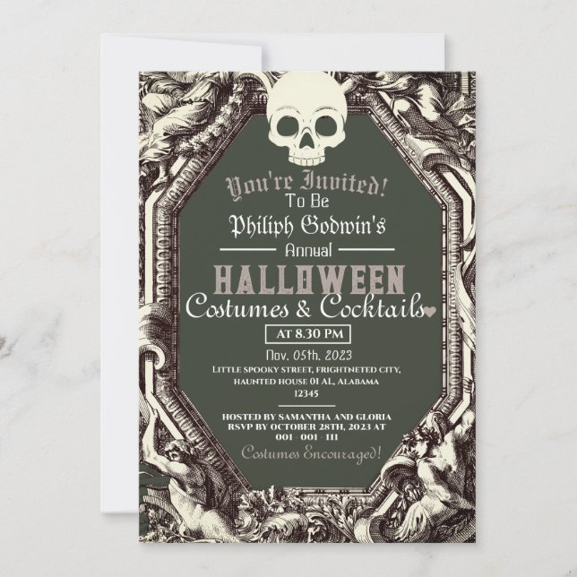 Vintage Chic Gothic Dark Halloween Costume Party Invitation (Front)