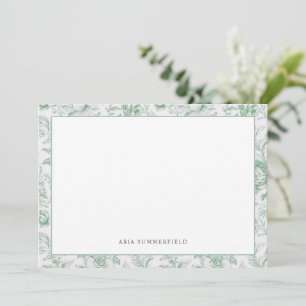 Vintage Chic Green and White Floral Toile Border Card