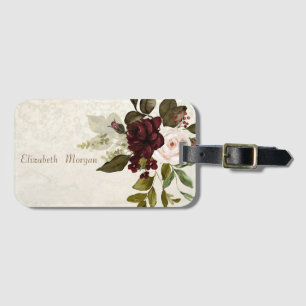 Vintage Chic Lace Burgundy Flowers  Luggage Tag