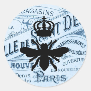 Vintage Chic Paris Ephemera Queen Bee Silhouette Classic Round Sticker