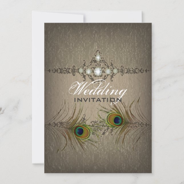 Vintage chic peacock wedding invitation (Front)