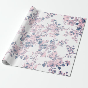 Vintage chic pink blue bohemian elegant floral  wrapping paper