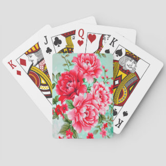Vintage Chic Red Pink Floral Playing Cards