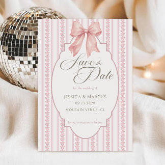 Vintage Chic Rose Coquette Pink Bow Floral Wedding Save The Date