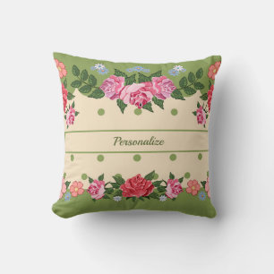Vintage Chic Rose Flower Garden Green Foliage Cushion