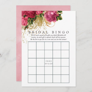 Vintage Chic Rose Gold & Blush Bridal Shower Bingo Invitation