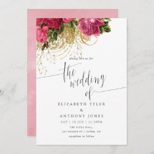Vintage Chic Rose Gold & Blush Wedding Invitation